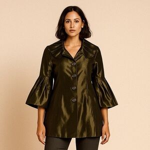 Penta Olive Green Pleated Sleeve Women's Blazer/Coat Size 4